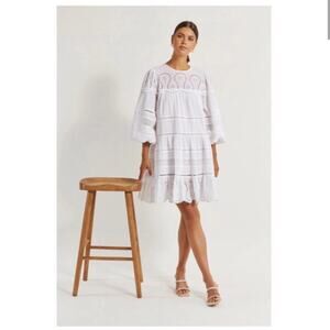 Sea New York Marina White Eyelet Long Sleeves Dress
